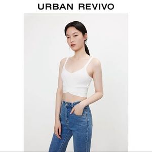 Urban Revivo White Tank Top Sizs S with Waist Cropped Detail